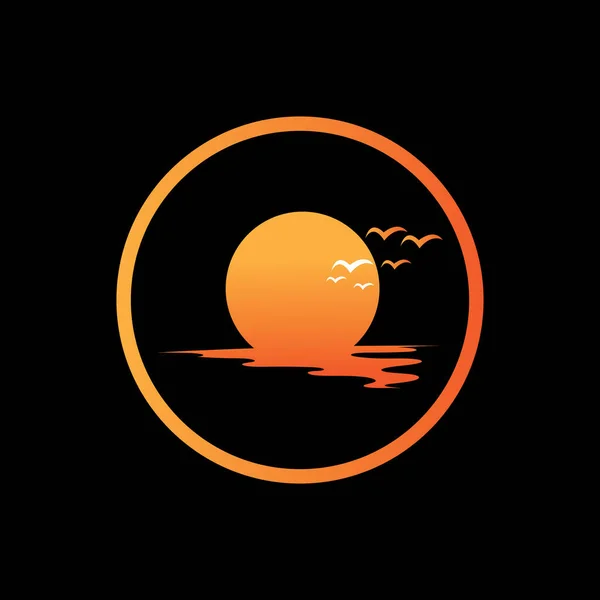 Siyah Arkaplanda Vektör Illüstrasyonu Simge Logo Şablonu Gündoğumu — Stok Vektör