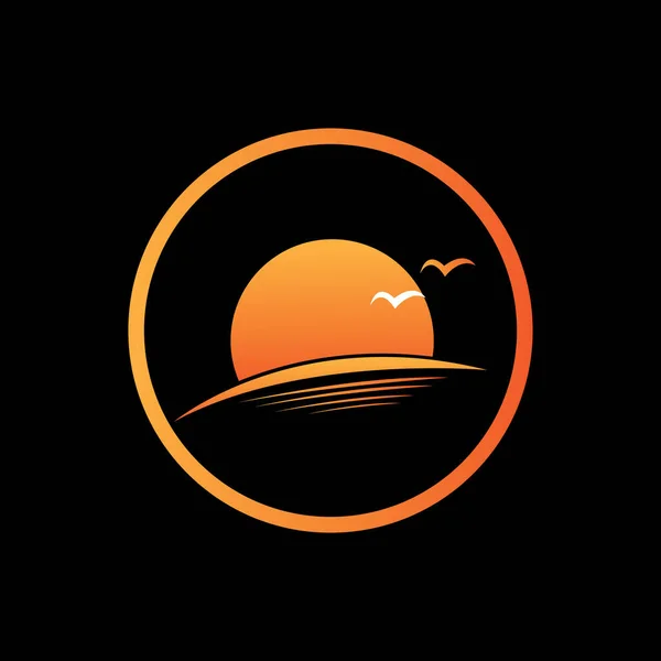 Vektorová Ilustrace Ikona Logo Šablona Východ Slunce Černém Pozadí — Stockový vektor