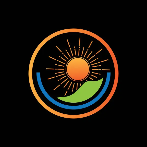 Vektorová Ilustrace Ikona Logo Šablona Východ Slunce Černém Pozadí — Stockový vektor