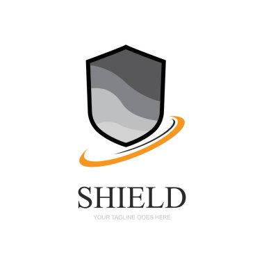 Kalkan logo şablonu kullanılmaya hazır, simgeyi siyah beyaz renkte, güvenlik ve kalkan simgesinde korumaya