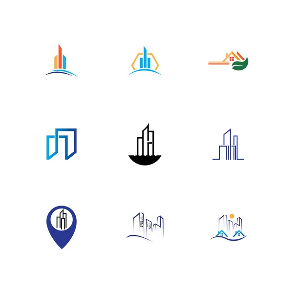 Nowoczesny Zestaw Budynków Logo Nieruchomości Wektor Ikona Projekt Ilustracji — Wektor stockowy