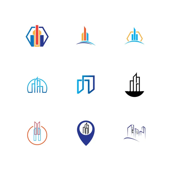 Moderne Reihe Von Gebäude Und Immobilien Logo Vektor Symbol Illustration — Stockvektor