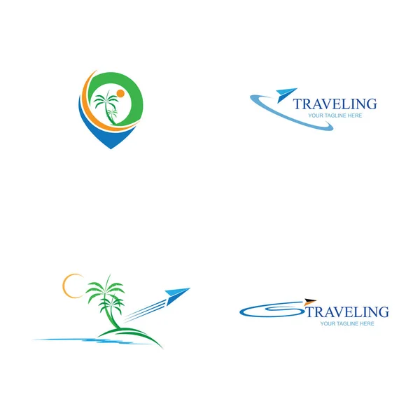 旅行や代理店旅行のロゴデザインテンプレートのセット — ストックベクタ