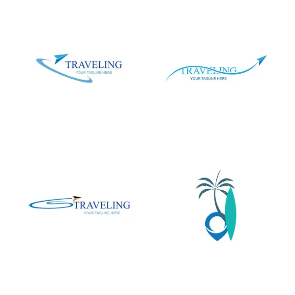Set Viaggio Agenzia Modello Design Logo Viaggio — Vettoriale Stock