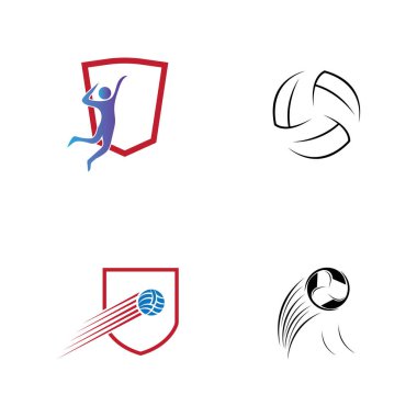 Voleybol logosu seti, amblem, simgeler, hafif arka planda voleybol şablonları.