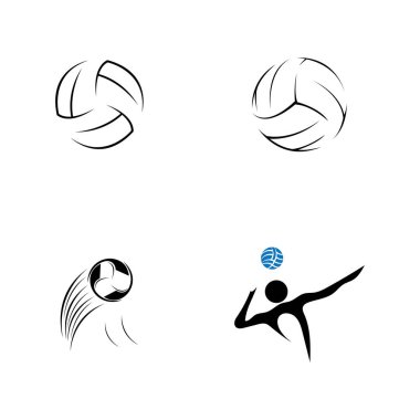 Voleybol logosu seti, amblem, simgeler, hafif arka planda voleybol şablonları.