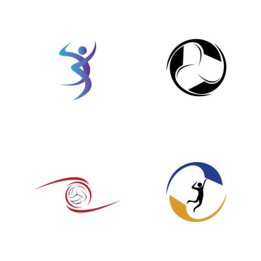 Voleybol logosu seti, amblem, simgeler, hafif arka planda voleybol şablonları.