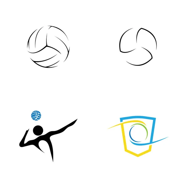 Volleyboll Logotyp Set Emblem Ikoner Mönster Mallar Med Volleyboll Ljus — Stock vektor