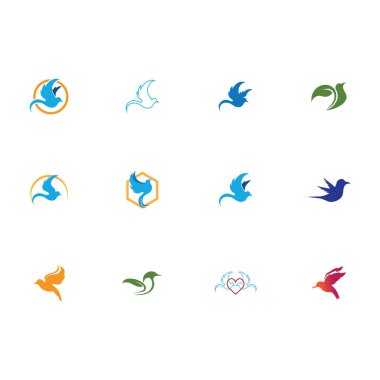 bir grup kuş logosu, kuş logosu ofis markaları, şirketler, turistik yerler ve beyaz arka plandaki diğerleri için harikadır.