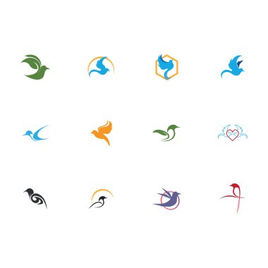 bir grup kuş logosu, kuş logosu ofis markaları, şirketler, turistik yerler ve beyaz arka plandaki diğerleri için harikadır.