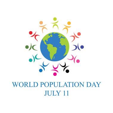 Dünya Nüfus Günü Kavramının Vektör İllüstrasyonu, 11 Temmuz. Aşırı kalabalık, aşırı yüklenmiş, dünya nüfusu ve açlık patlaması.