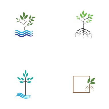 Mangrove ağaçlarının ve mangrov ormanlarının logosu ve ekoloji logosu tasarım vektörü.