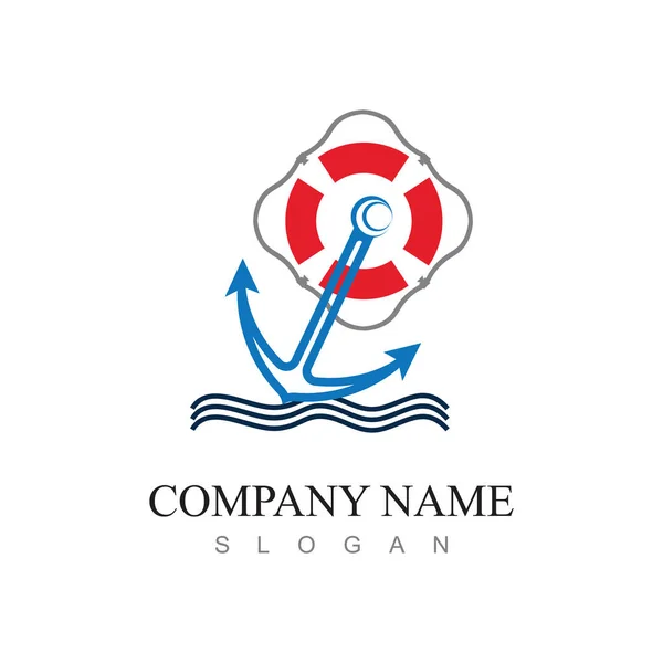 Logotipo Emblemas Retro Marinho Com Âncora Corda Logotipo Âncora Vecto — Vetor de Stock