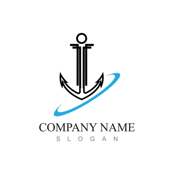 Marina Retro Emblem Logotyp Med Ankare Och Rep Ankare Logotyp — Stock vektor