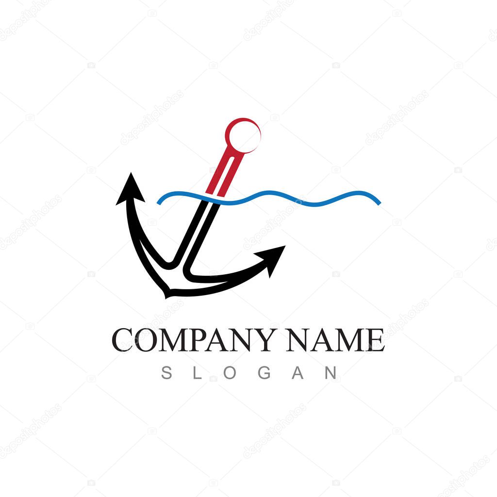 Marine retro emblems logo with anchor and rope, anchor logo - vecto