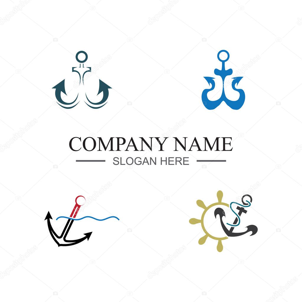 Collection of marine retro emblems logo with anchor and rope, anchor logo - vector