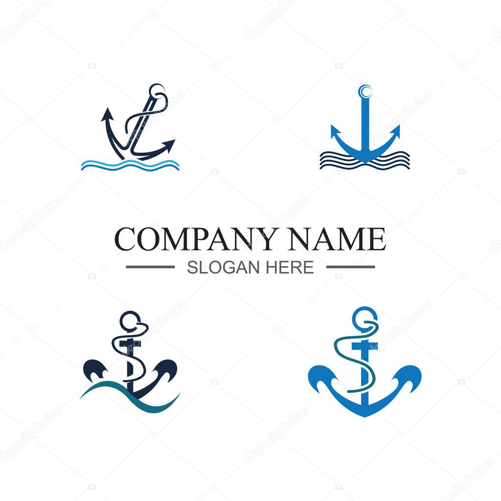 Collection of marine retro emblems logo with anchor and rope, anchor logo - vector