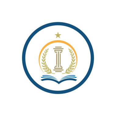 Beyaz arka planda adalet hukuku logosu ve sembolünün vektör illüstrasyonu