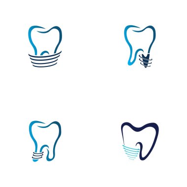 Diş implantı logosu ve sembol tasarım vektörü seti