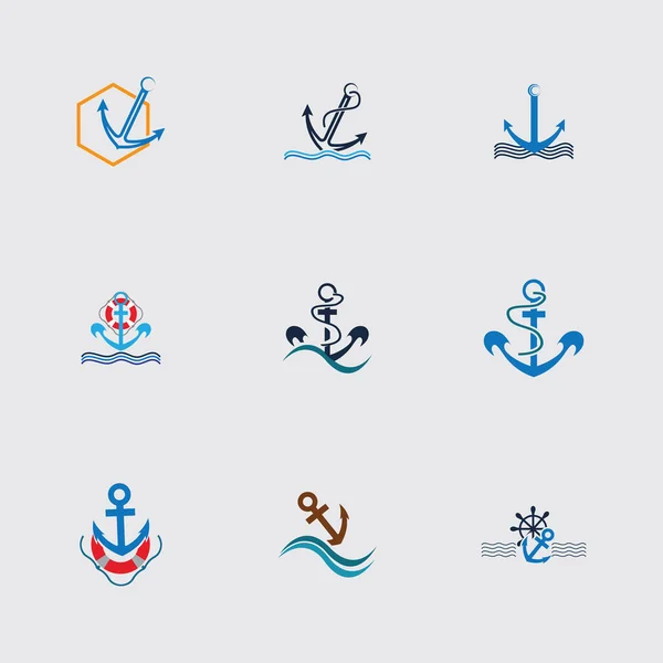 Minimales Emblem Der Anker Ship Line Art Logo Vector Illustration — Stockvektor