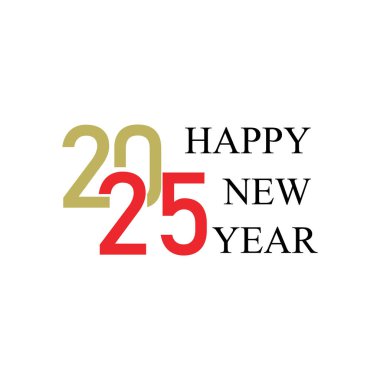 Mutlu yıllar 2025 metin tasarımı. 2025 yılının iş günlüğünün kapağı. Broşür tasarım şablonu, kart, afiş. Vektör çizimi. Beyaz arkaplanda izole