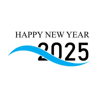 Mutlu yıllar 2025 metin tasarımı. 2025 yılının iş günlüğünün kapağı. Broşür tasarım şablonu, kart, afiş. Vektör çizimi. Beyaz arkaplanda izole