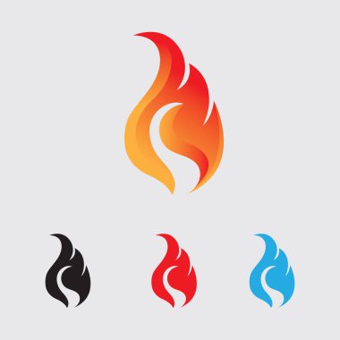 ateş logosu ve gri arkaplan üzerindeki sembol vektör çizimi