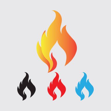 ateş logosu ve gri arkaplan üzerindeki sembol vektör çizimi