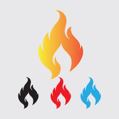 ateş logosu ve gri arkaplan üzerindeki sembol vektör çizimi