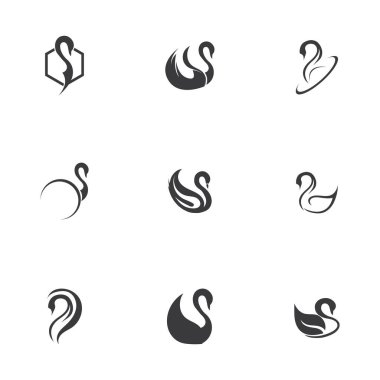 Beyaz arka planda güzel ve büyüleyici kuğu logoları ve sembol simgeleri koleksiyonu.