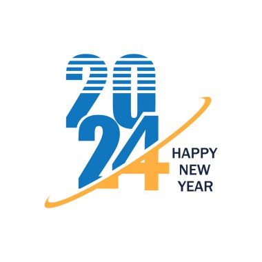 Mutlu yıllar 2024 metin tasarımı. 2024 iş günlüğünün kapağı. Broşür tasarım şablonu, kart, afiş. Vektör çizimi. Beyaz arkaplanda izole