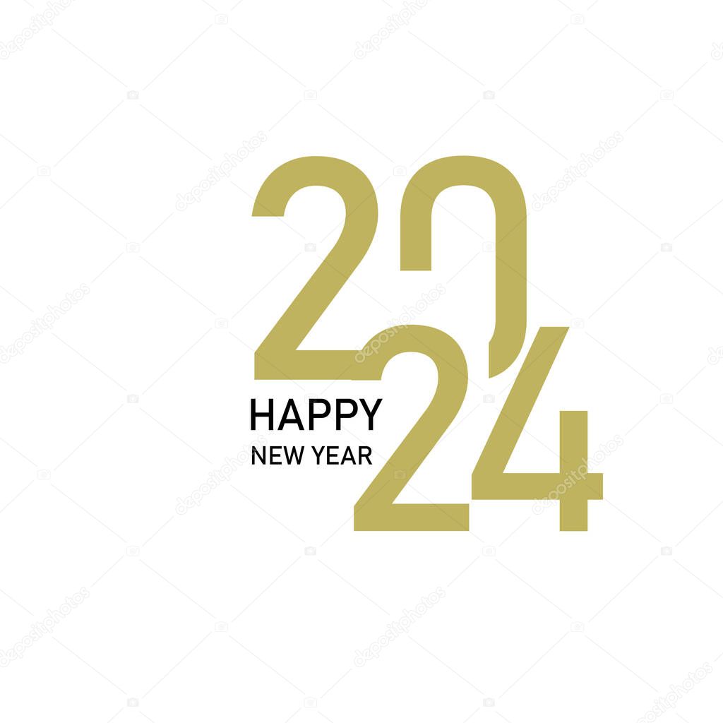 Happy New Year 2024 text design. Cover of business diary for 2024 with wishes. Brochure design template, card, banner. Vector illustration. Isolated on white background