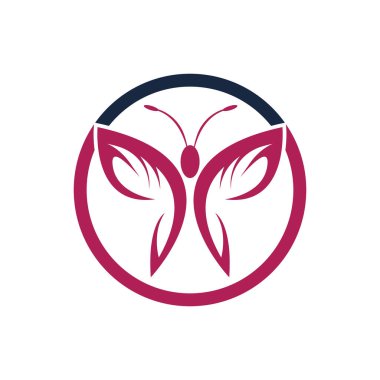 Güzel ve büyüleyici kelebek logosu ve sembolü daire ve beyaz arka planda.