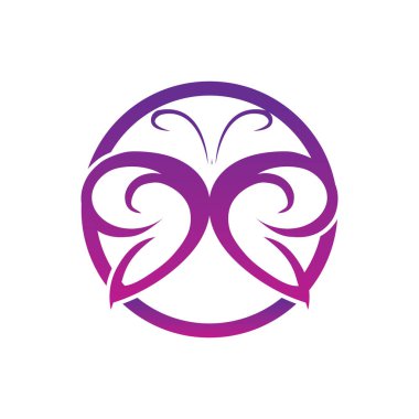 Güzel ve büyüleyici kelebek logosu ve sembolü daire ve beyaz arka planda.