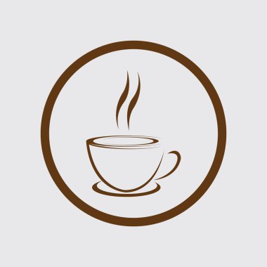 Kahve fincanı vektörü düz simgesi. Çay fincanı. Süt arka planında kahverengi kahve fincanı işareti