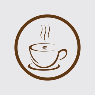 Kahve fincanı vektörü düz simgesi. Çay fincanı. Süt arka planında kahverengi kahve fincanı işareti