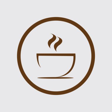 Kahve fincanı vektörü düz simgesi. Çay fincanı. Süt arka planında kahverengi kahve fincanı işareti