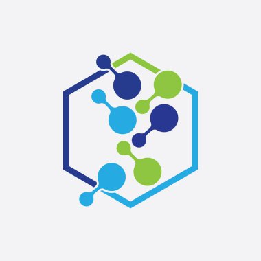 Molekül Logosu illüstrasyon vektör görüntüsü ve kimyasal elementler için mükemmel şablon tasarımı, eğitim, bilim, nükleer, vb.