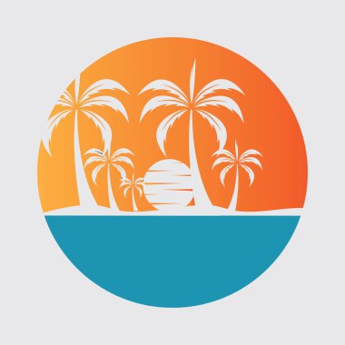 Gri zemin üzerindeki palmiye ağacı logosunun vektör çizimi mağaza markalaşması, tebrik kartları vs. için mükemmel