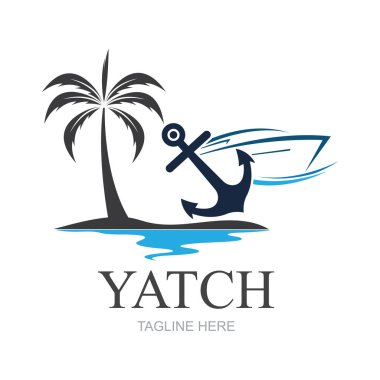 Vector yelkenli yat logo vektör çizimi beyaza izole edildi. Yat Kulübü logosu