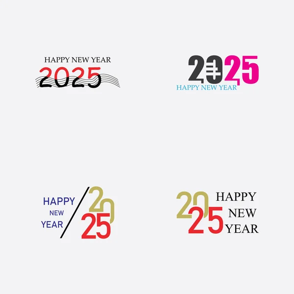 Készlet Boldog Évet 2025 Szöveg Logó Elszigetelt Szürke Háttér Stock Vektor