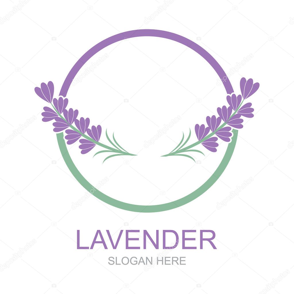 Lavender Logo, Simple Elegant Purple Flower Plant Vector, Greeting Card Flower Ornament Design Symbol Illustration