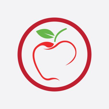 Elma logosunun grafik vektör çizimi ve simgesi mutfak işi, markalaşma vs. için mükemmel, gri arka planda izole edilmiş.