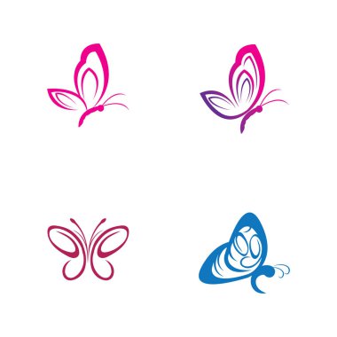 Kelebek hayvan logosu seti ve sembol vektör ikonu çizimi