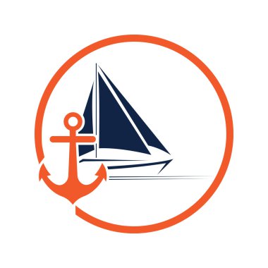 Yelkenli gemi logoları ve sembolleri, yolcu gemisi logosu tasarım vektör çizimi