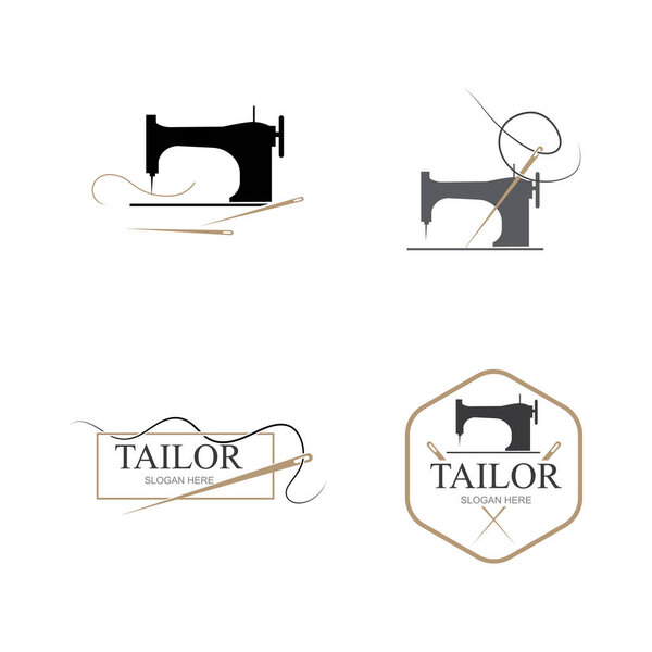 коллекция логотипов и символов портного с иглой и ниткой на белом фоне