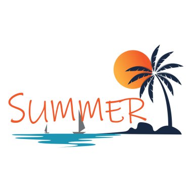 Yaz tatili tasarım elemanları. Retro ve klasik şablonlar. Etiketler, rozetler, amblem, vektör illüstrasyonu