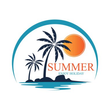 Yaz tatili tasarım elemanları. Retro ve klasik şablonlar. Etiketler, rozetler, amblem, vektör illüstrasyonu