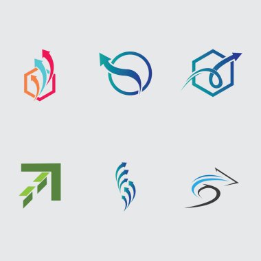 Vektör soyut ok logosu seti, simge izole edildi. Nokta logosu, ağ soyutlaması, yön, geometrik üçgen logosu
