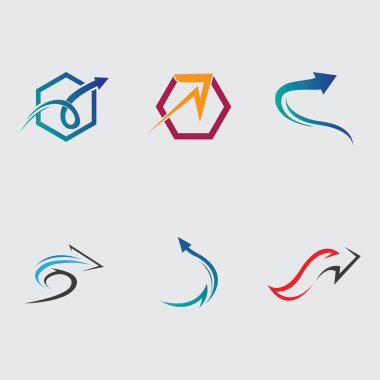 Vektör soyut ok logosu seti, simge izole edildi. Nokta logosu, ağ soyutlaması, yön, geometrik üçgen logosu